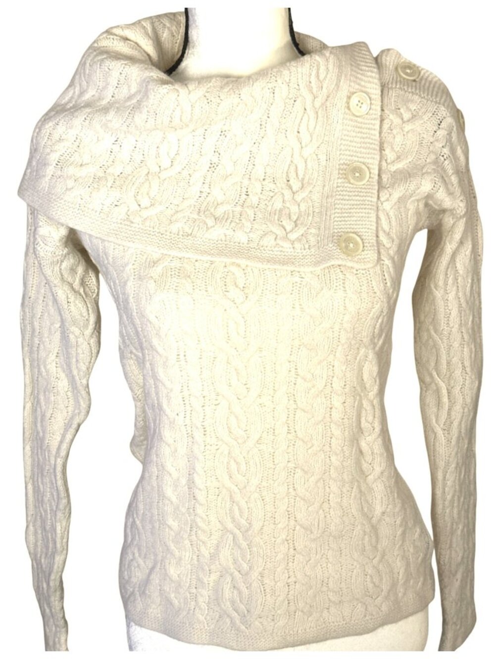 Lauren Ralph Lauren XS Cream Cowl Neck Sweater LRL Classic Cable Knit